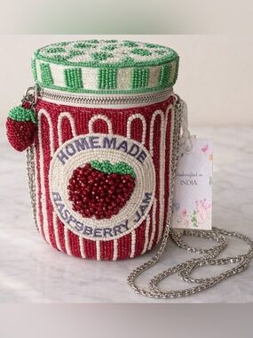 Handcrafted in India Homemade Raspberry Jam Beaded Bag Purse Clutch Viral TikTok